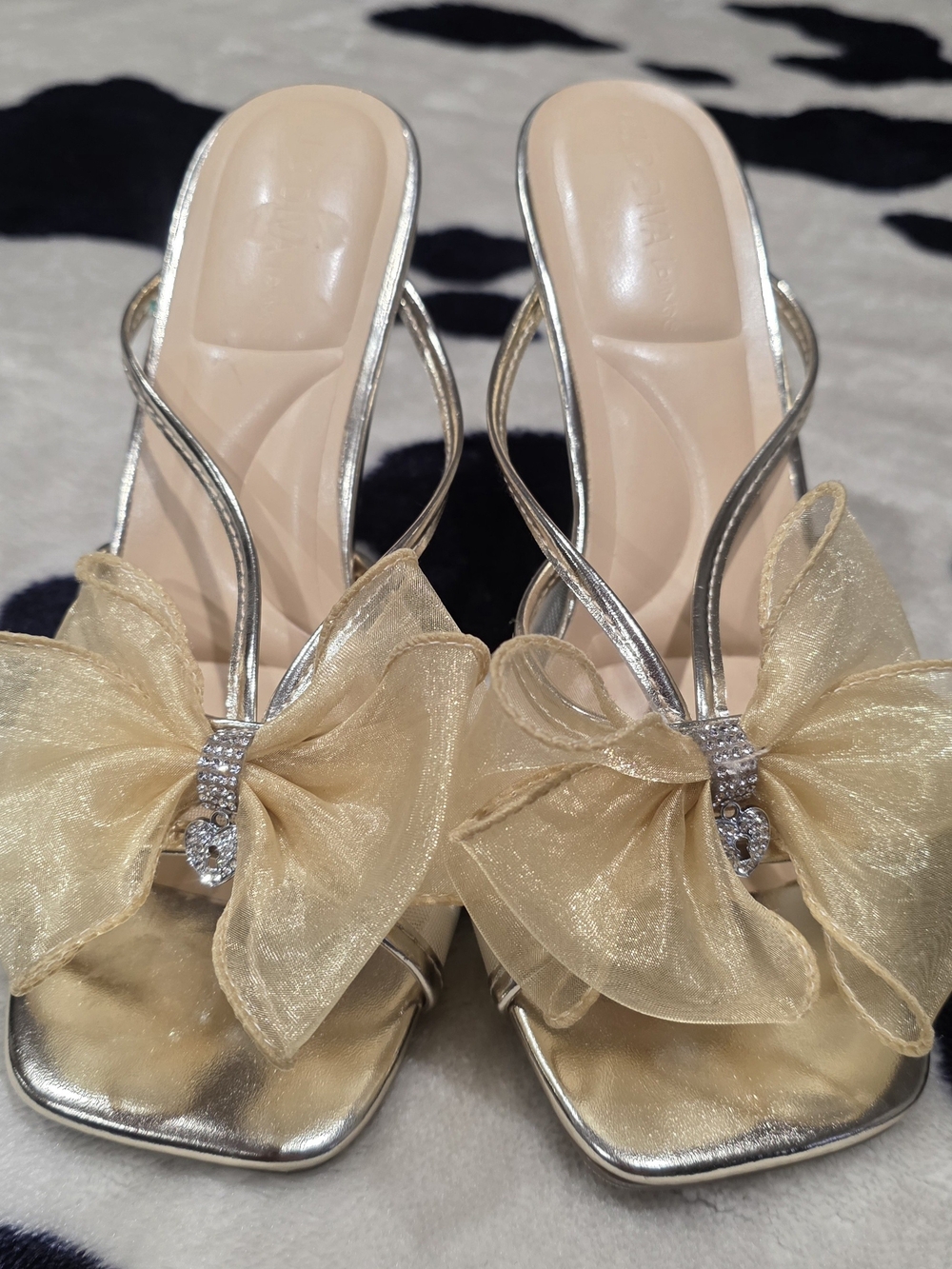 Wild Diva Gold Bow Slip-On Heeled Mules